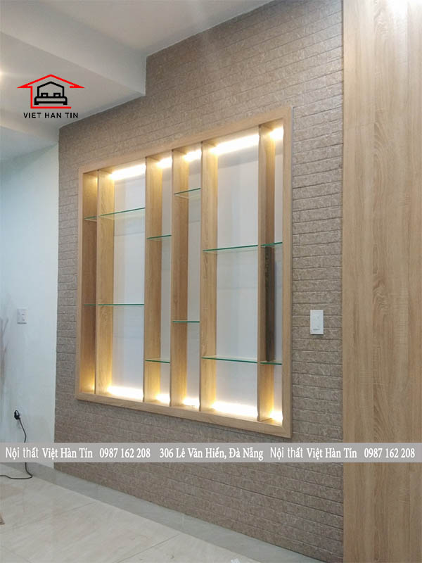 kệ trang trí có đèn led cho phòng khách